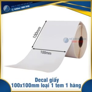 Decal giấy in mã vạch 100x100mm loại 1 tem 1 hàng