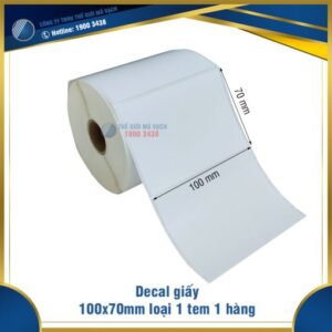 Decal giấy in mã vạch 100x70mm loại 1 tem 1 hàng