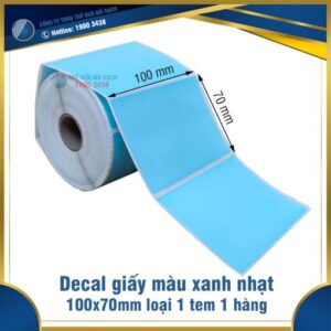 Decal giấy in mã vạch 100x70mm màu xanh nhạt