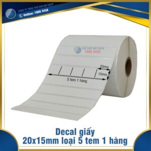 Decal giấy in mã vạch 20x15mm loại 5 tem 1 hàng