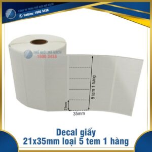 Decal giấy in mã vạch 21x35mm loại 5 tem 1 hàng
