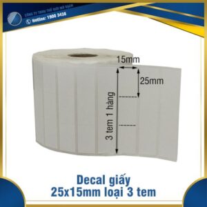Decal giấy in mã vạch 25x15mm loại 3 tem 1 hàng