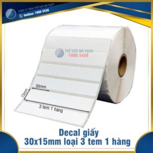 Decal giấy in mã vạch 30x15mm loại 3 tem 1 hàng