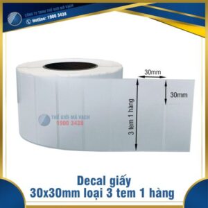 Decal giấy in mã vạch 30x30mm loại 3 tem 1 hàng