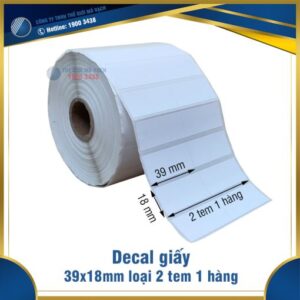 Decal giấy in mã vạch 39x18mm loại 2 tem 1 hàng