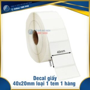Decal giấy in mã vạch 40x20mm loại 1 tem 1 hàng