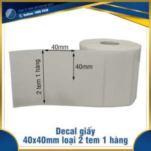 Decal giấy in mã vạch 40x40mm loại 2 tem 1 hàng