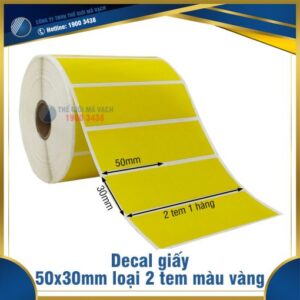 Decal giấy in mã vạch 50x30mm màu vàng 2 tem 1 hàng