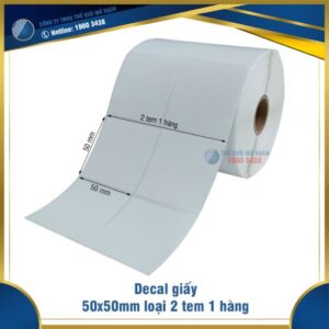 Decal giấy in mã vạch 50x50mm loại 2 tem 1 hàng