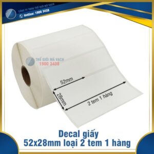 Decal giấy in mã vạch 52x28mm loại 2 tem 1 hàng