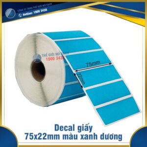 Decal giấy in mã vạch 75x22mm màu xanh dương