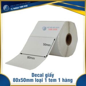 Decal giấy in mã vạch 80x50mm loại 1 tem 1 hàng