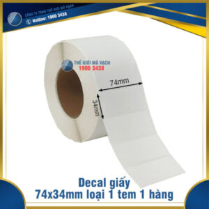 Decal giấy in mã vạch 74x34mm loại 1 tem 1 hàng
