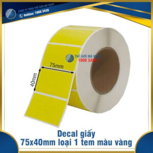 Decal giấy in mã vạch 75x40mm màu vàng