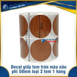 Decal giấy tem tròn phi 50mm màu nâu loại 2 tem 1 hàng