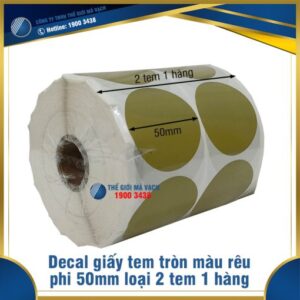 Decal giấy tem tròn phi 50mm màu rêu loại 2 tem 1 hàng