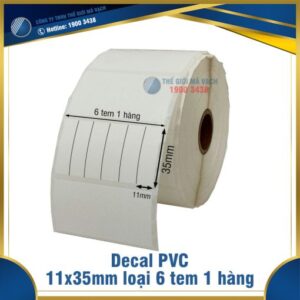 Decal nhựa PVC 11x35mm loại 6 tem 1 hàng