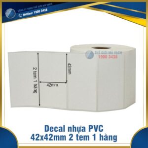 Decal nhựa PVC 42x42mm loại 2 tem 1 hàng
