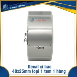 Decal xi bạc 40x25mm loại 1 tem 1 hàng