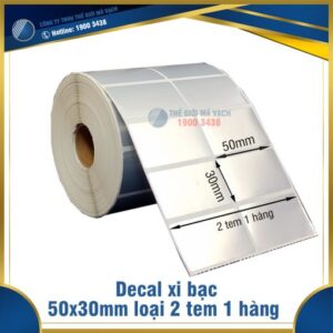 Decal xi bạc 50x30mm loại 2 tem 1 hàng