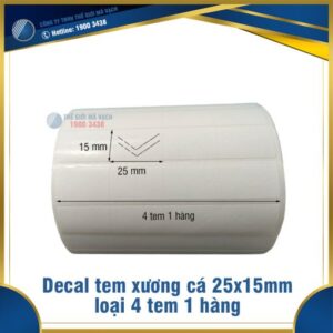 Giấy decal tem xương cá 25x15mm chống bóc loại 4 tem 1 hàng