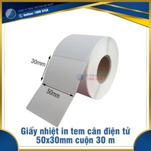 Giấy in nhiệt tem cân điện tử 50x30mm cuộn 30m