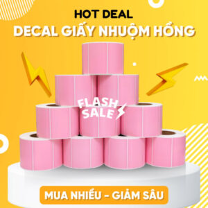 Decal giấy in mã vạch 100x65mm màu hồng (HOT SALE)