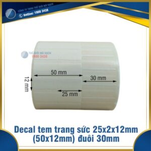 Tem trang sức 25x2x12mm (50x12mm) đuôi 30mm